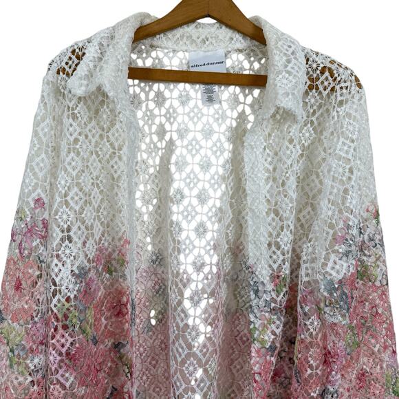 Alfred Dunner Women Crochet Lace Open Front Cardigan Large Cottage Boho Garden - Picture 2 of 7